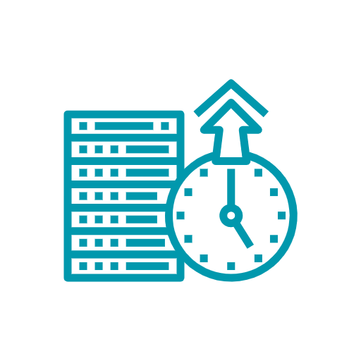 Icon of server stack next to a clock