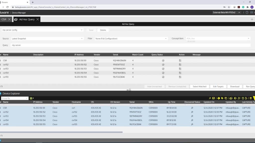 Gluware 4.0 New Config Search and Ad-Hoc Query Feature Highlight Video
