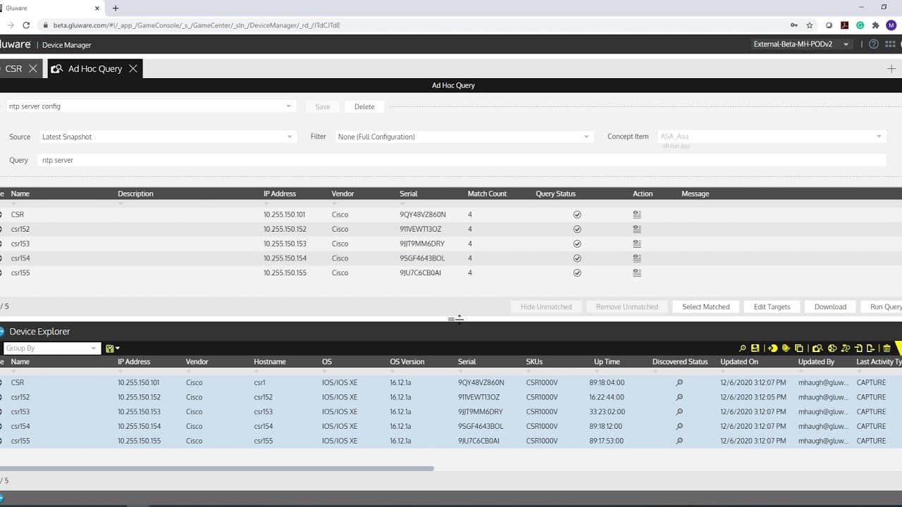 Gluware 4.0 New Config Search and Ad-Hoc Query Feature Highlight Video