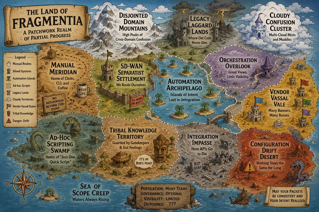 Illustrated map of "The Kingdom of Fragmentia"