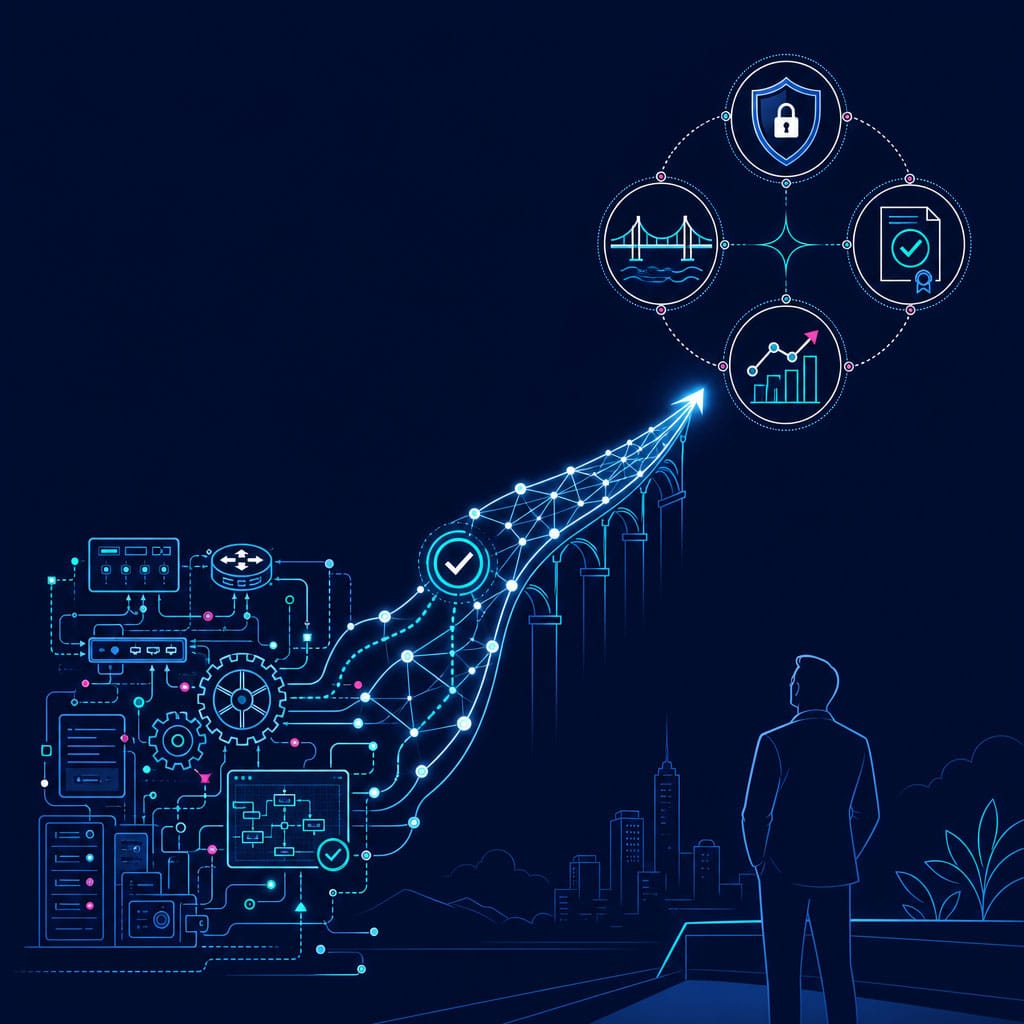 Illustration showing complex ideas being streamlined into a segmented workload.
