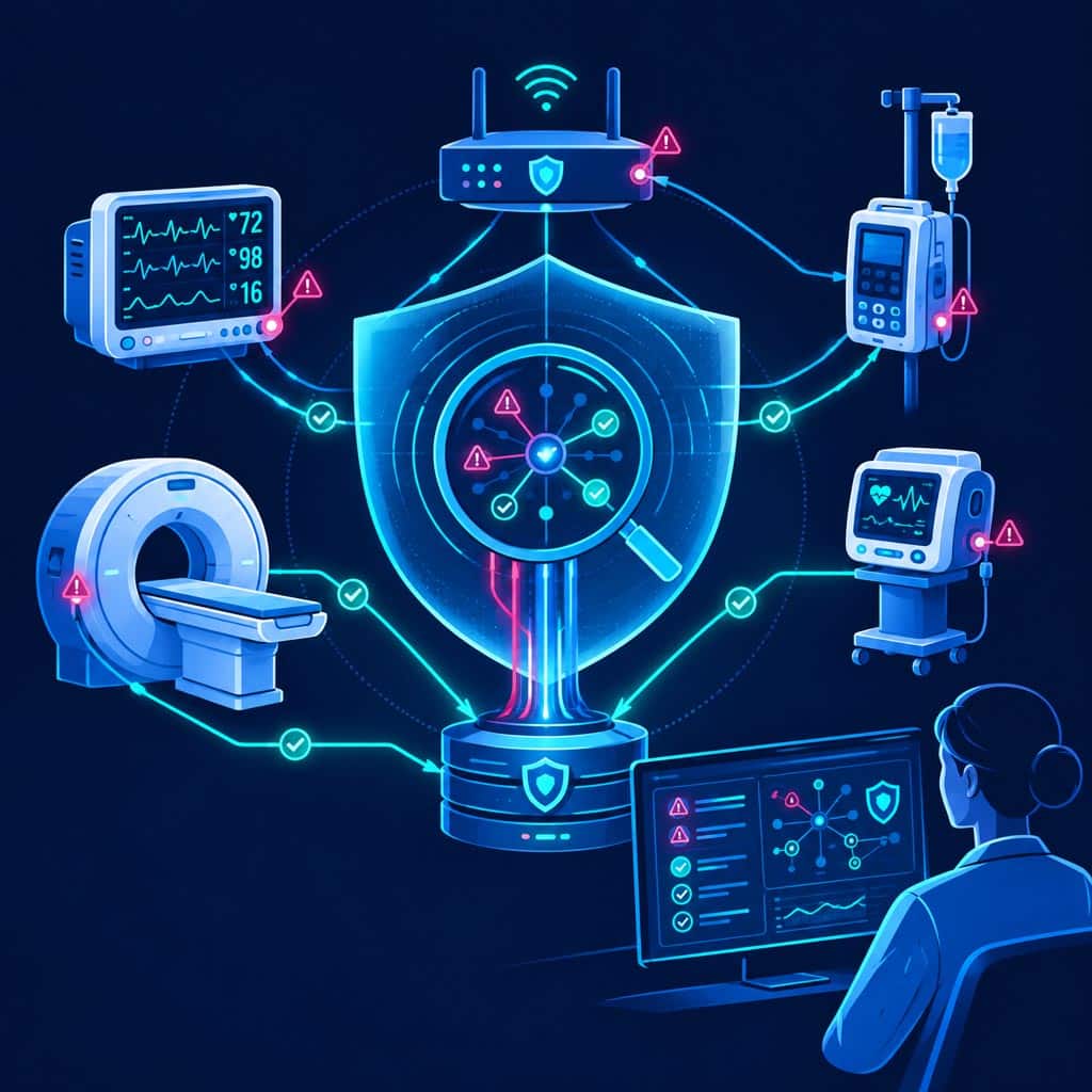Illustration showing Gluware's IOMT Vulnerability Exposure Management